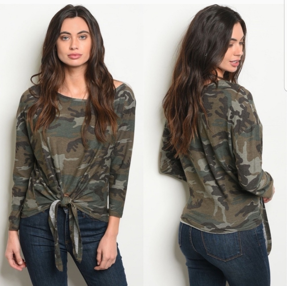 BRAND NEW!! Olive Camo Knotted Top